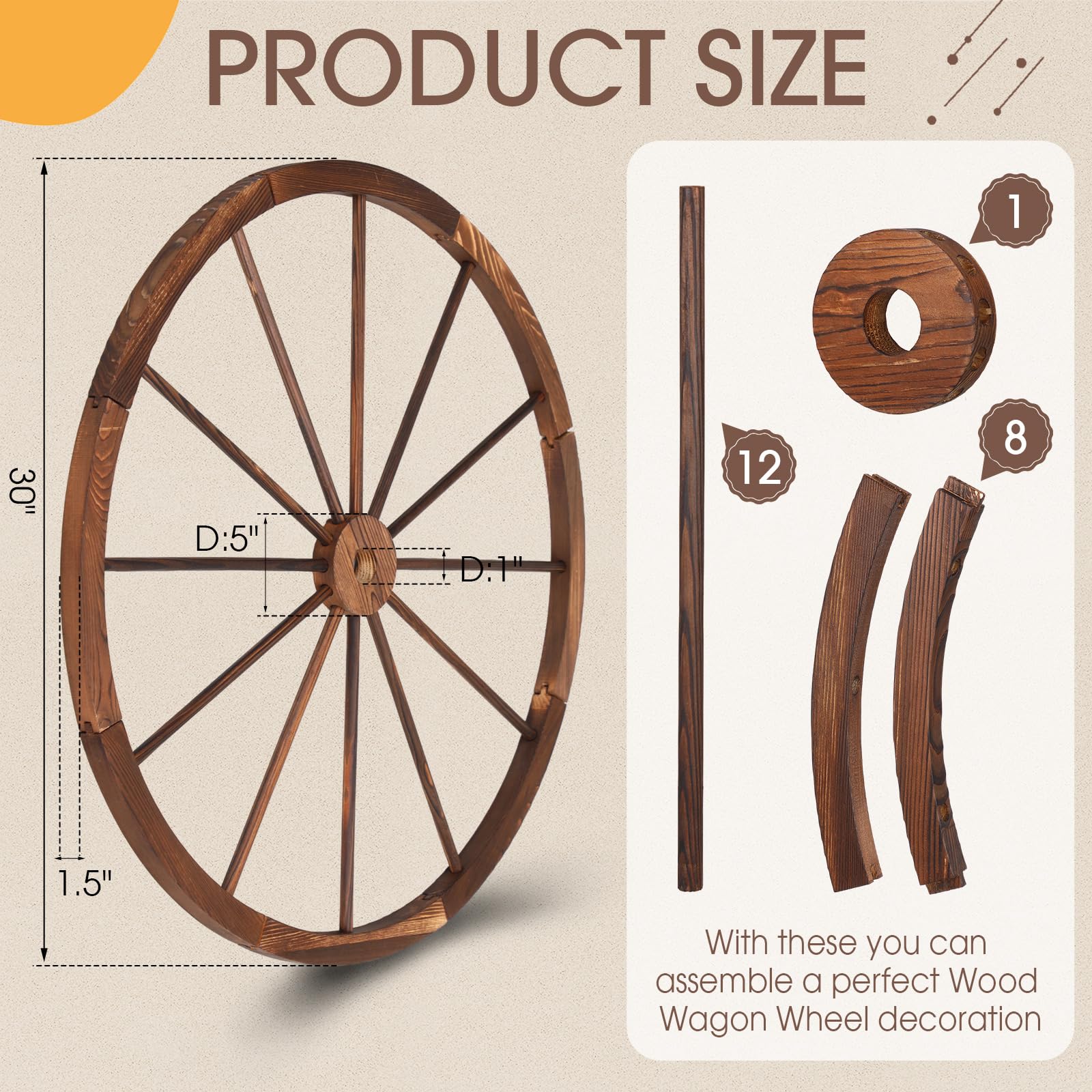 Amazon.com: CroBlissful 1 件木製馬車車輪30 英吋(約30 公分)可